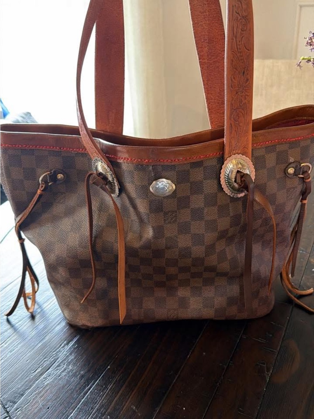 Louis Vuitton Brown Damien eben Tote with Leather Straps